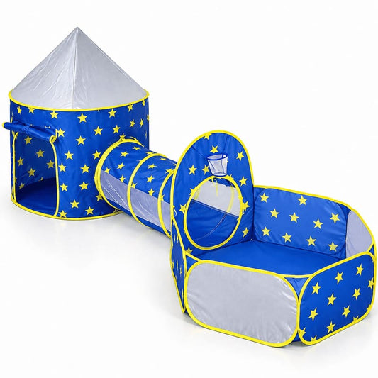 Carpa castillo 3 en 1: castillo, túnel y piscina (azul)