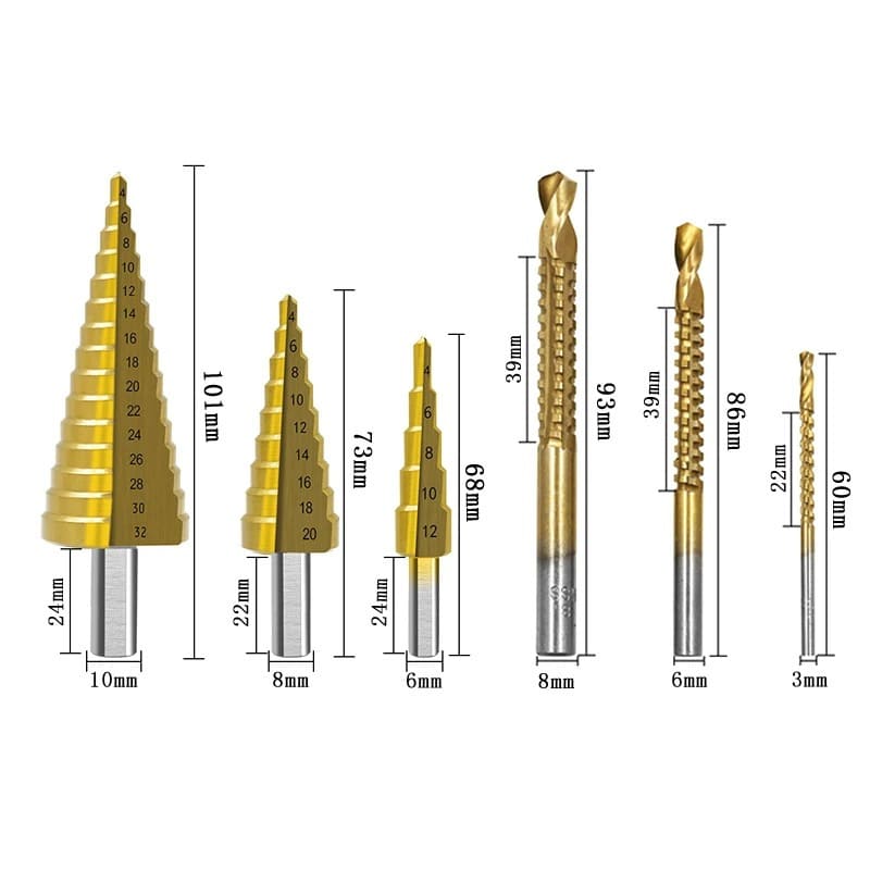 Set de 6 brocas escalonadas de titanio