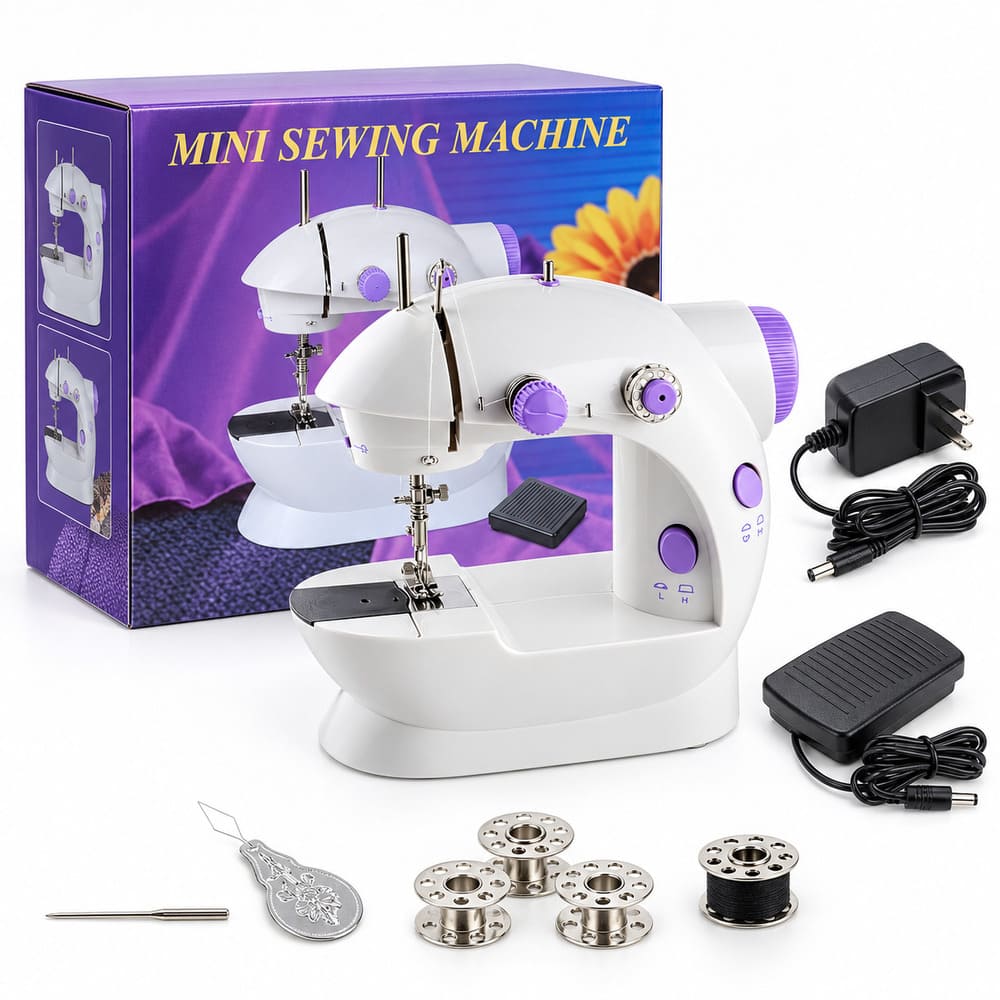 Mini máquina de coser portátil con pedal y accesorios