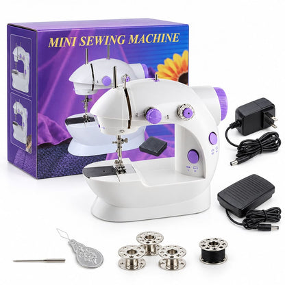 Mini máquina de coser portátil con pedal y accesorios